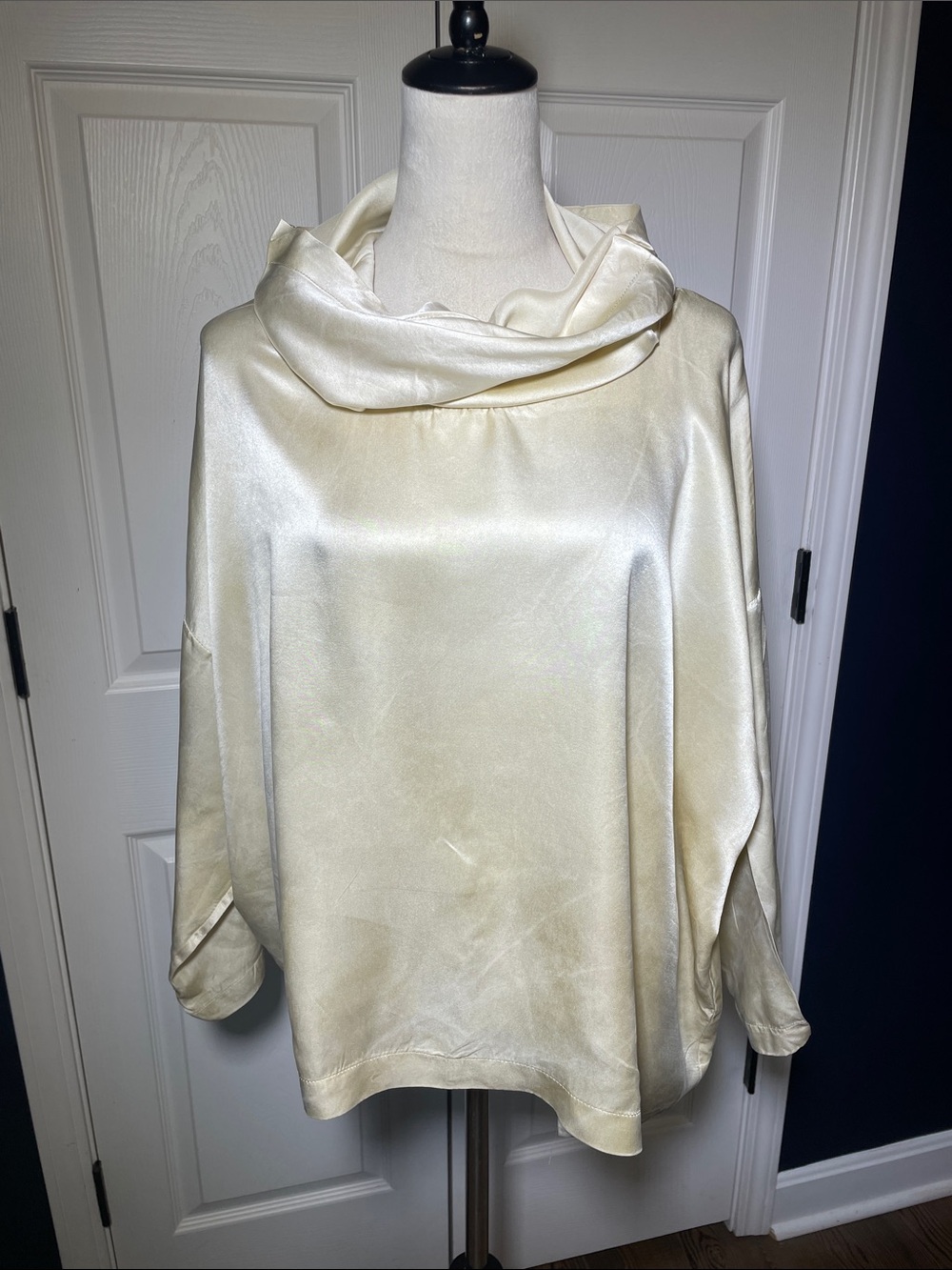 Vintage Planet Silk Blouse One Size Champagne Cowl Neck Oversized Lagenlook
